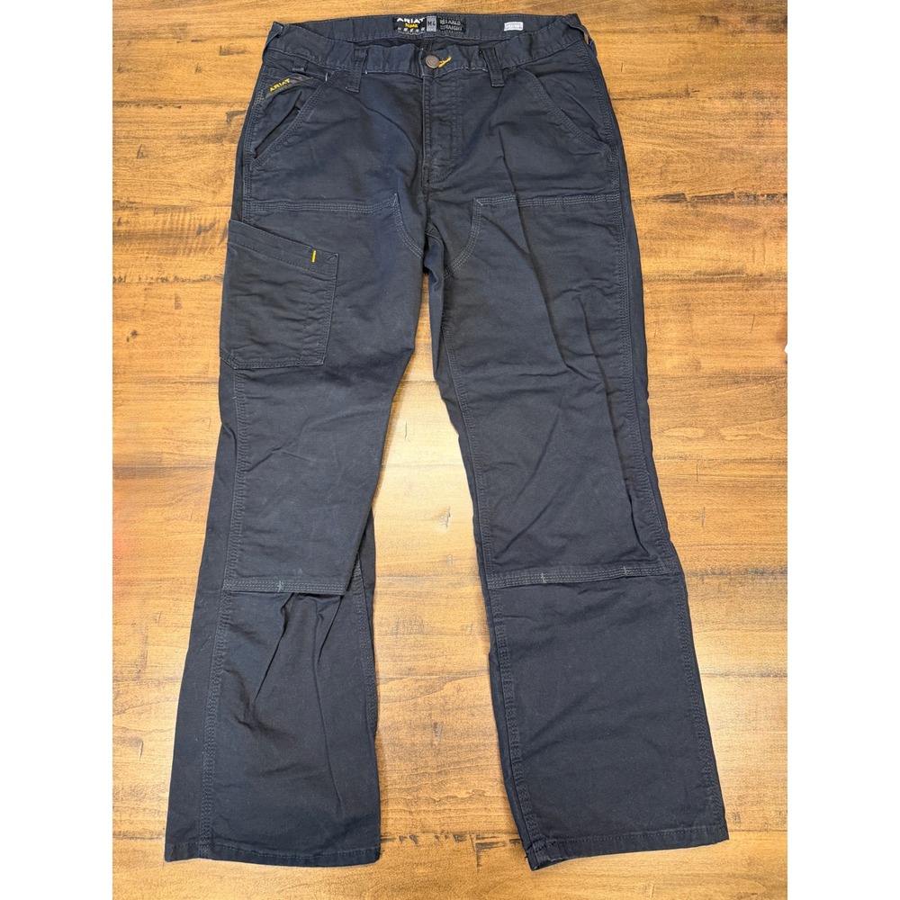 Ariat Rebar M4 Relaxed Straight Work Pants Mens 32x30 Black Double Knee Canvas